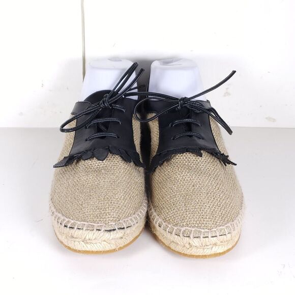 BOTTEGA VENETA Women's 39 US8,5 Beige Woven Canvas Leather Espadrilles Loafers - Picture 3 of 15